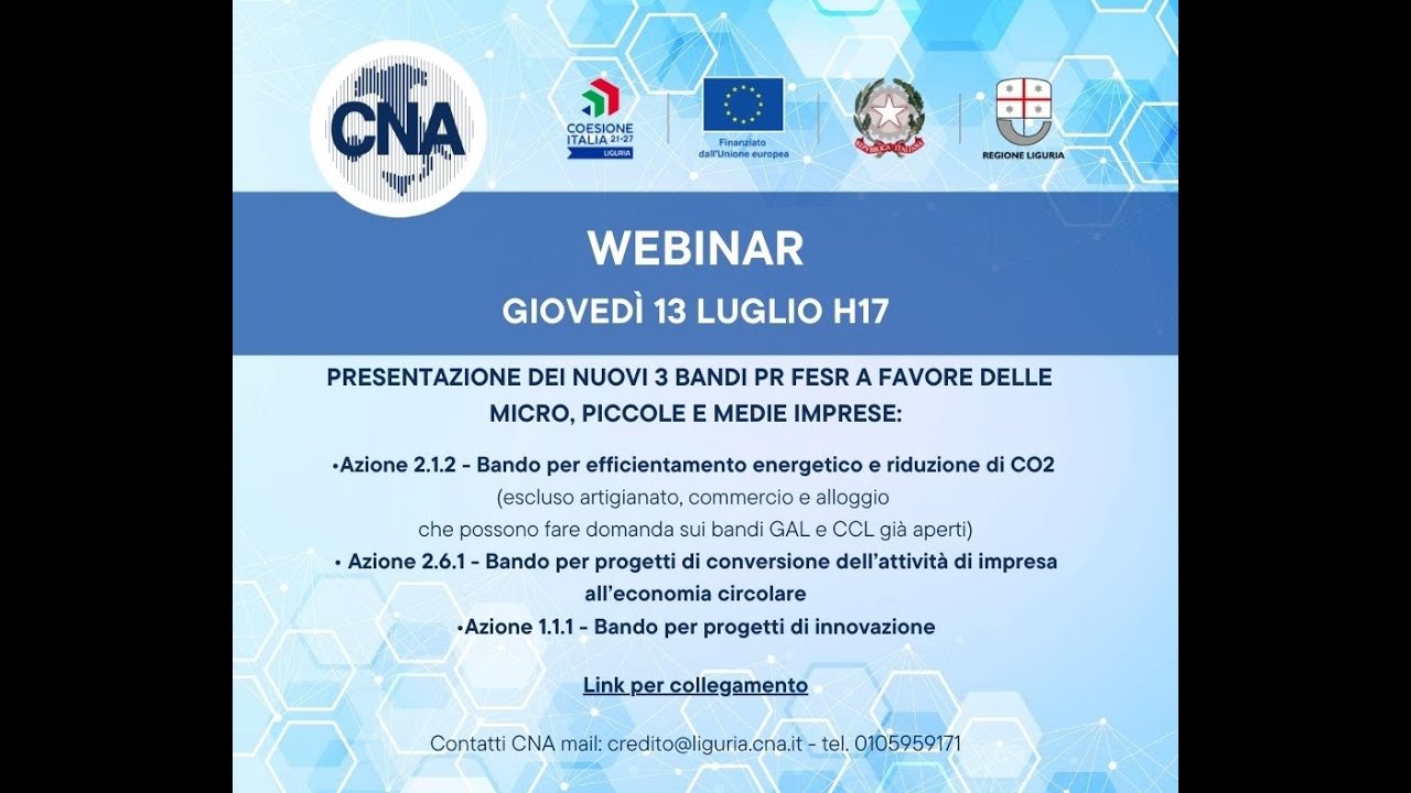 Webinar su bandi PR FESR a favore delle micro, piccole e medie imprese