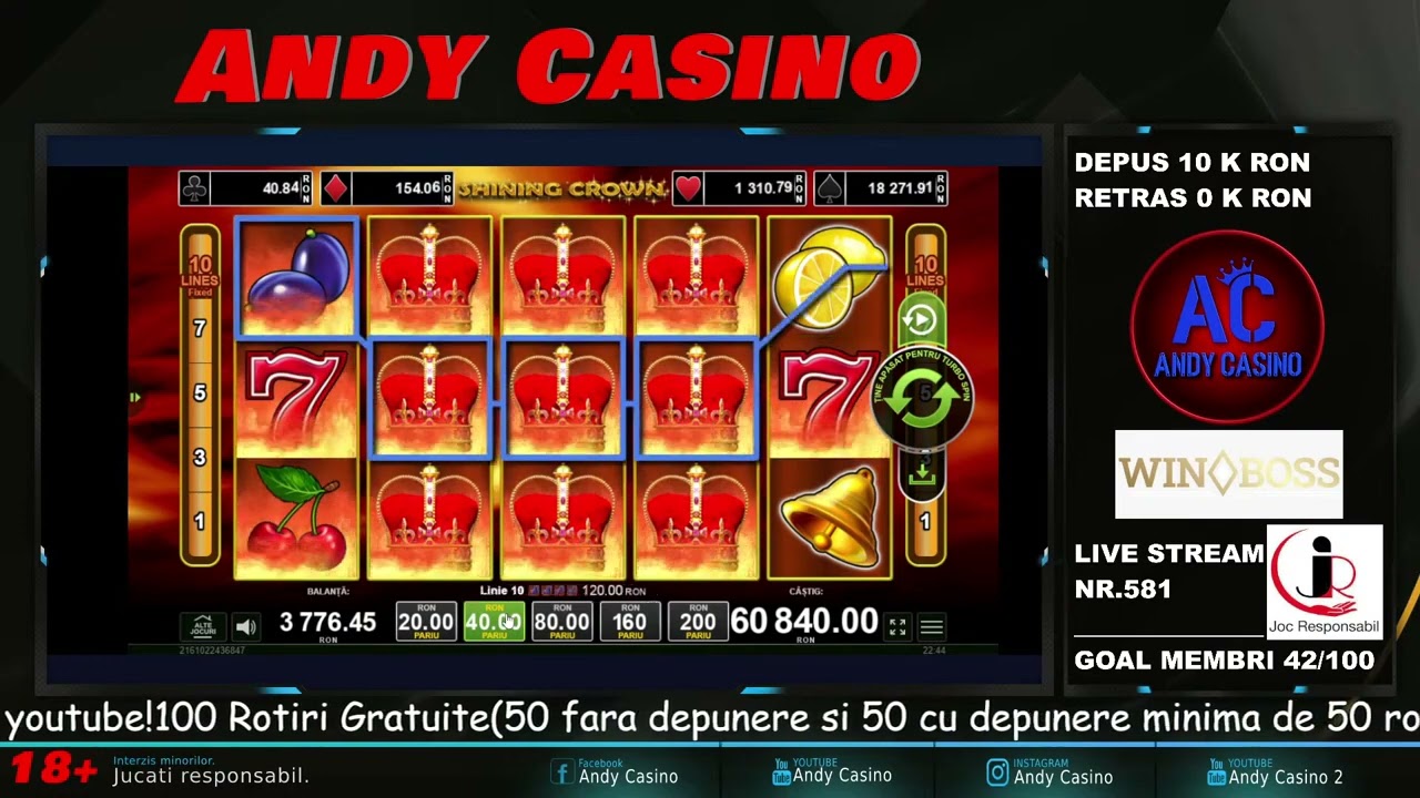 SHINING CROWN 3 LINII DE SEPTARI-TREI LINII DE 77777-MIZA 40 RON-ULTRA MEGA BIG WIN