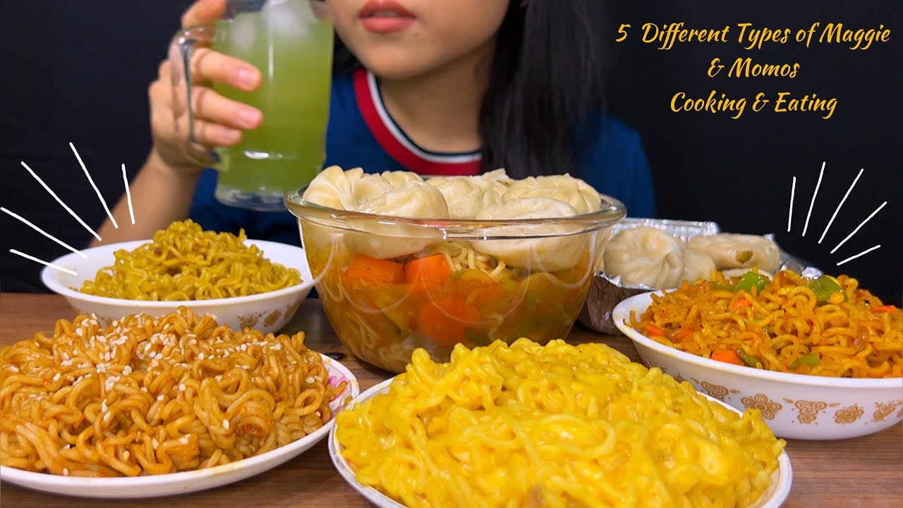 5 Packets Maggie with Momos Eating Challenge | 5 different types of Maggie | Eating Show |