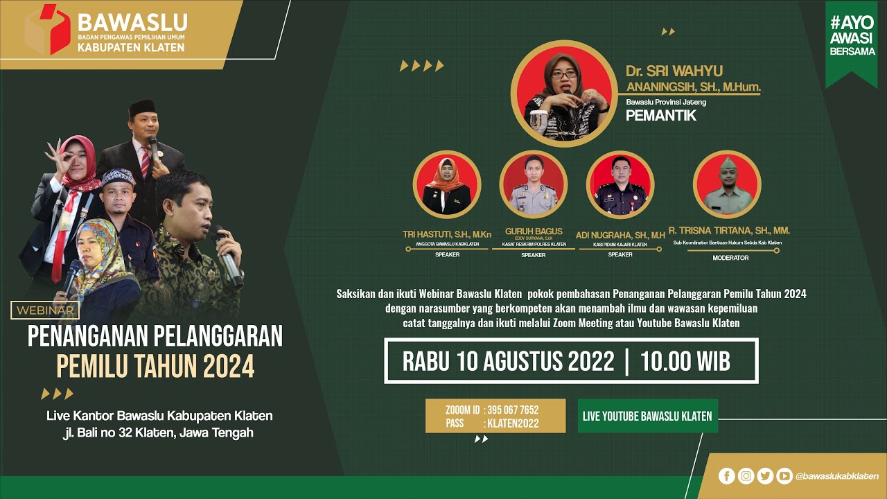 Penanganan Pelanggaran Pemilu Tahun  2024 |  Webinar Bawaslu Kabupaten Klaten