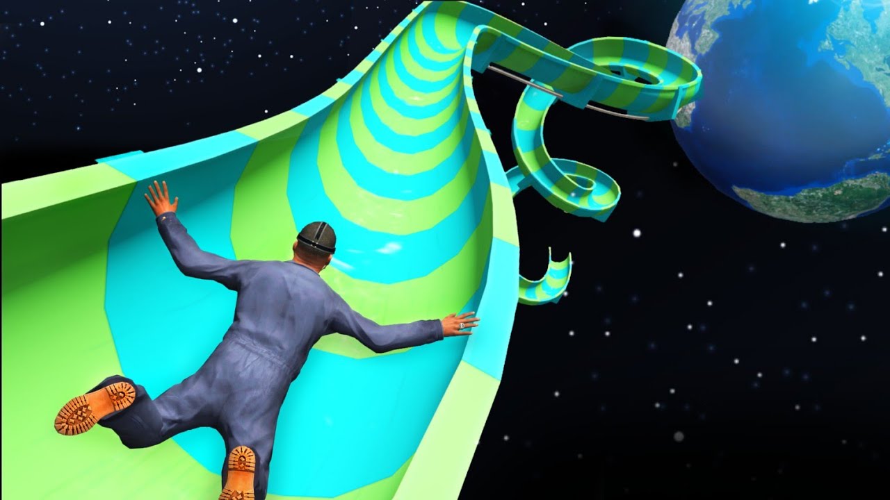 GTA 5 LARGEST Water Slide from Space into Pool 2!
