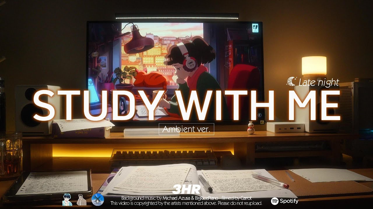 3-HOUR STUDY WITH ME Cozy night 🌙 | 🌿Ambient ver. NO MUSIC | Pomodoro 50-10