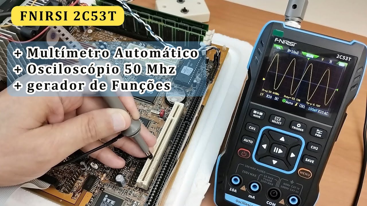 Conheça o FNIRSI 2C53T - Osciloscópio de 2 canais 50 Mhz - Multímetro Smart e Gerador de Funções!