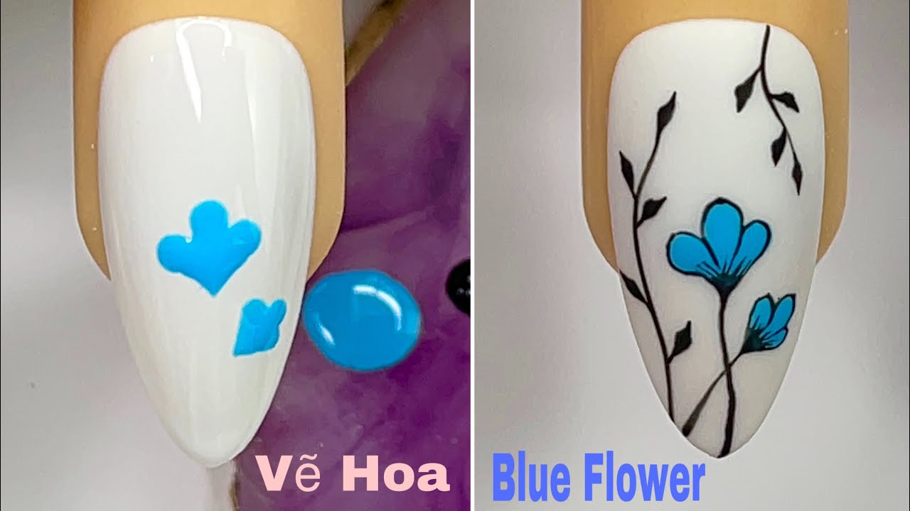 Easy Blue Flower Nails Art For Beginner 💖Vẽ Hoa Xuân Hè 💅New Nails Design 💝 New Nails