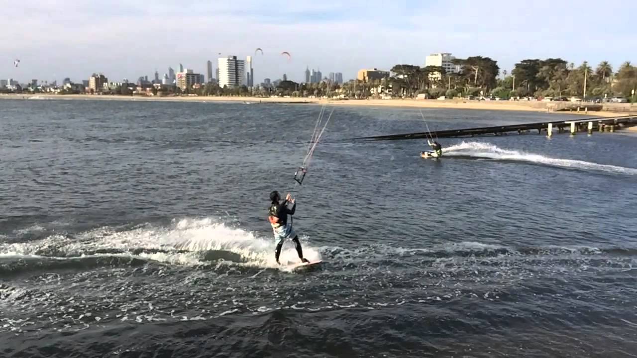 Kiteboarding at St. Kilda Pier in Melbourne, Australia