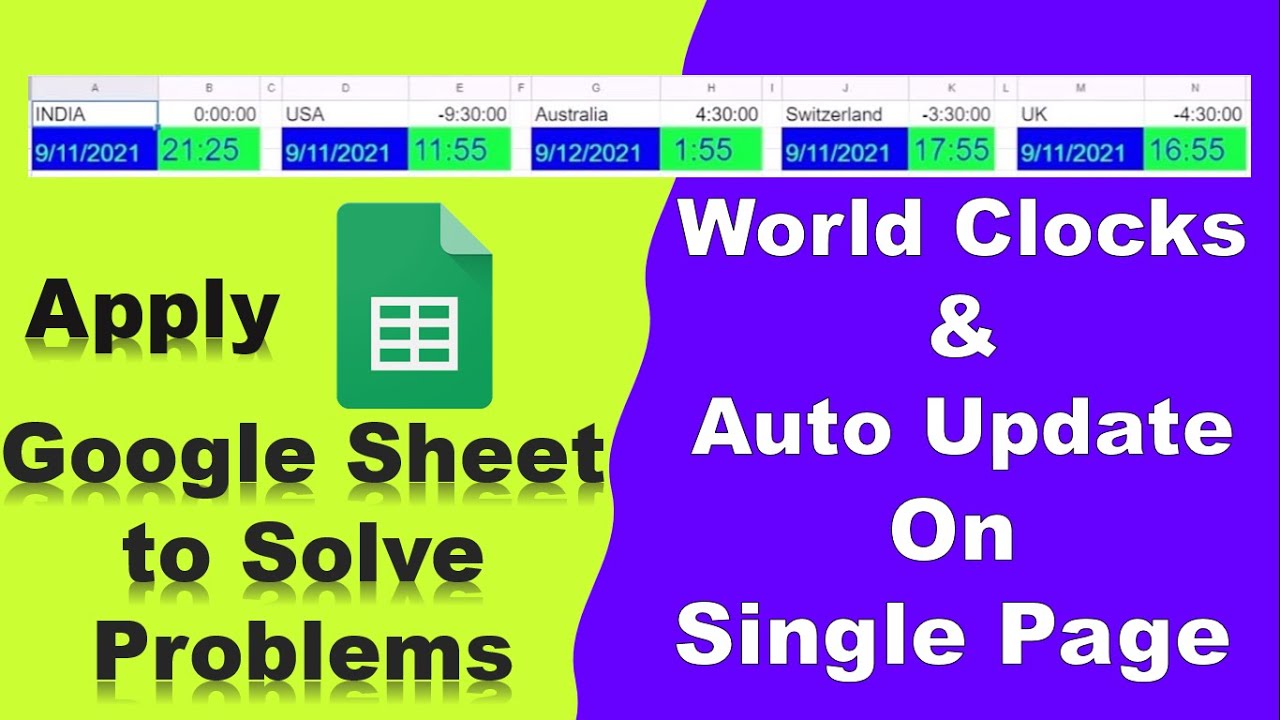 How to Show and Update World Clocks | Clocks of Many Different Countries at one place | Google Sheet
