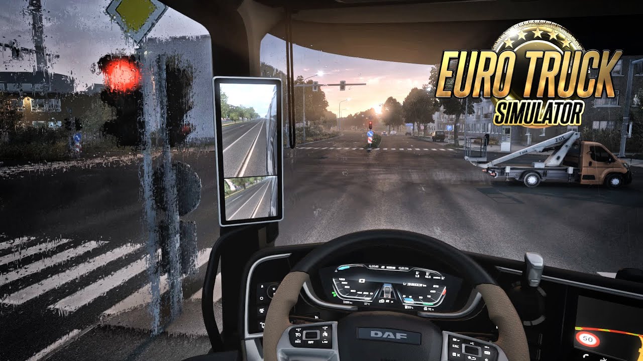 POV driving through the rainy Ventspils. Realistic Rain v4.5 + ReShade. Euro Truck Simulator 2.