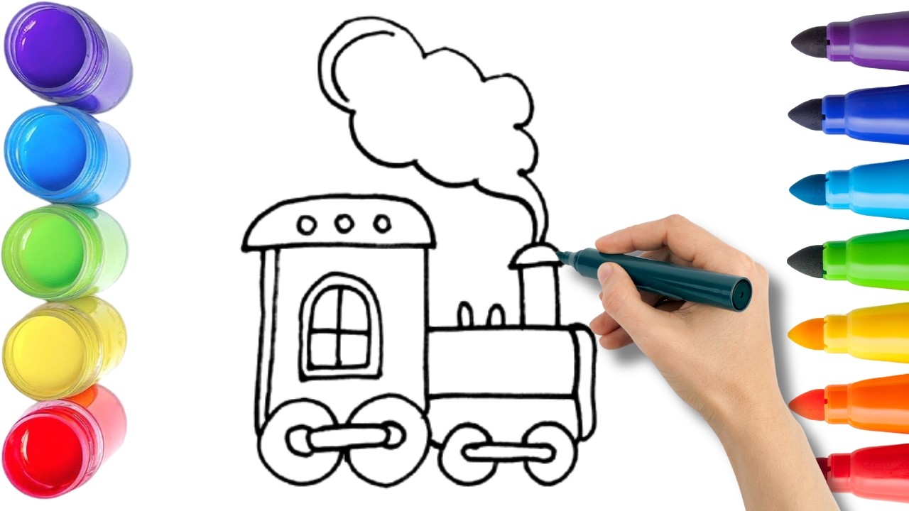 How To Draw cute train Drawing, Painting & Coloring For Kids and Toddlers_ Child Art 🐋🌈🎨