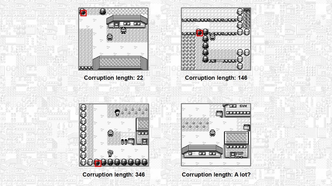 Pokémon R/B/Y: Extended Super Glitch corruptions (or: on maximum length of Super Glitch corruptions)