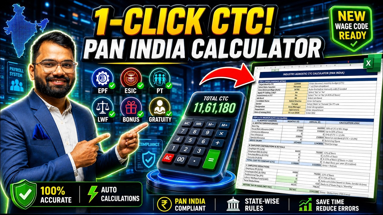 🔥 Pan India CTC Calculator 2026 | New Wage Code Ready | Auto PF, ESIC, PT, LWF & Offer Letter