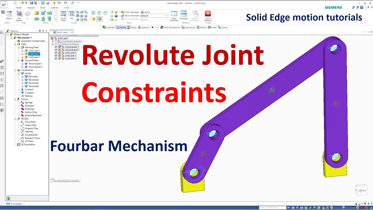 Solid Edge Motion tutorials #2 | How to use Revolute Joint constraints | Fourbar Mechanism