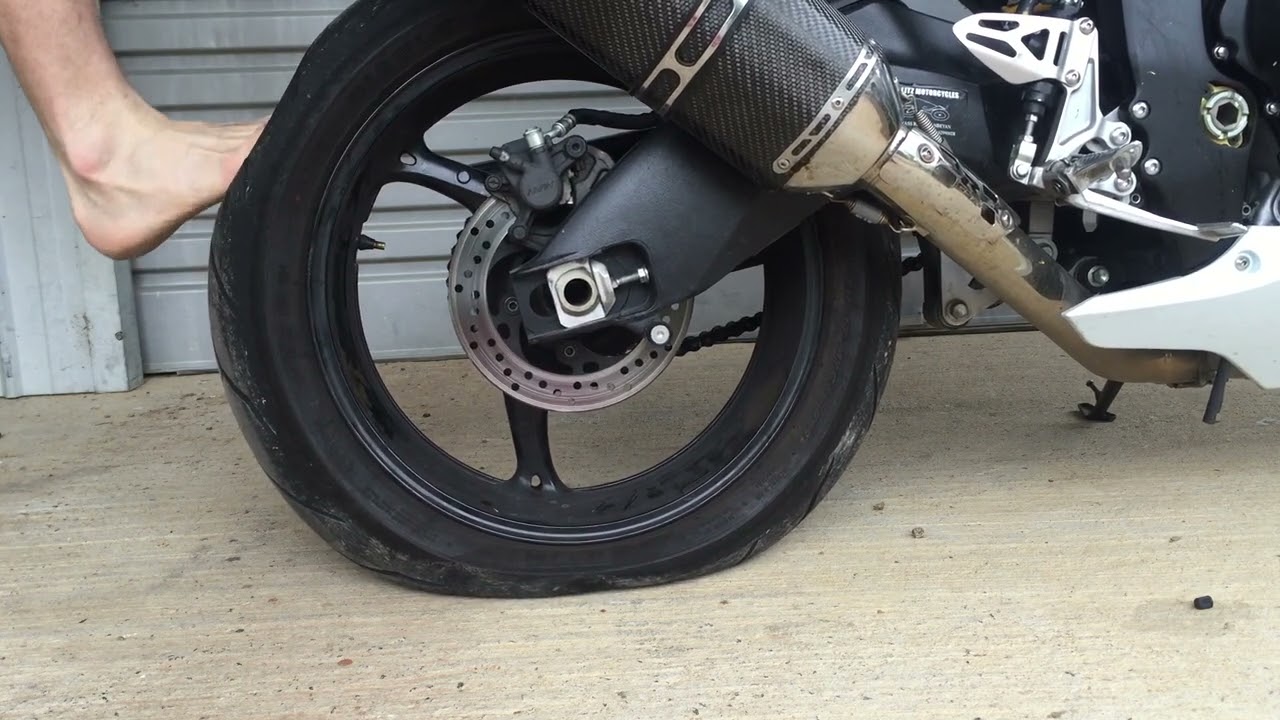 Deflating both tires on the Gixxer and rolling the bike afterwards