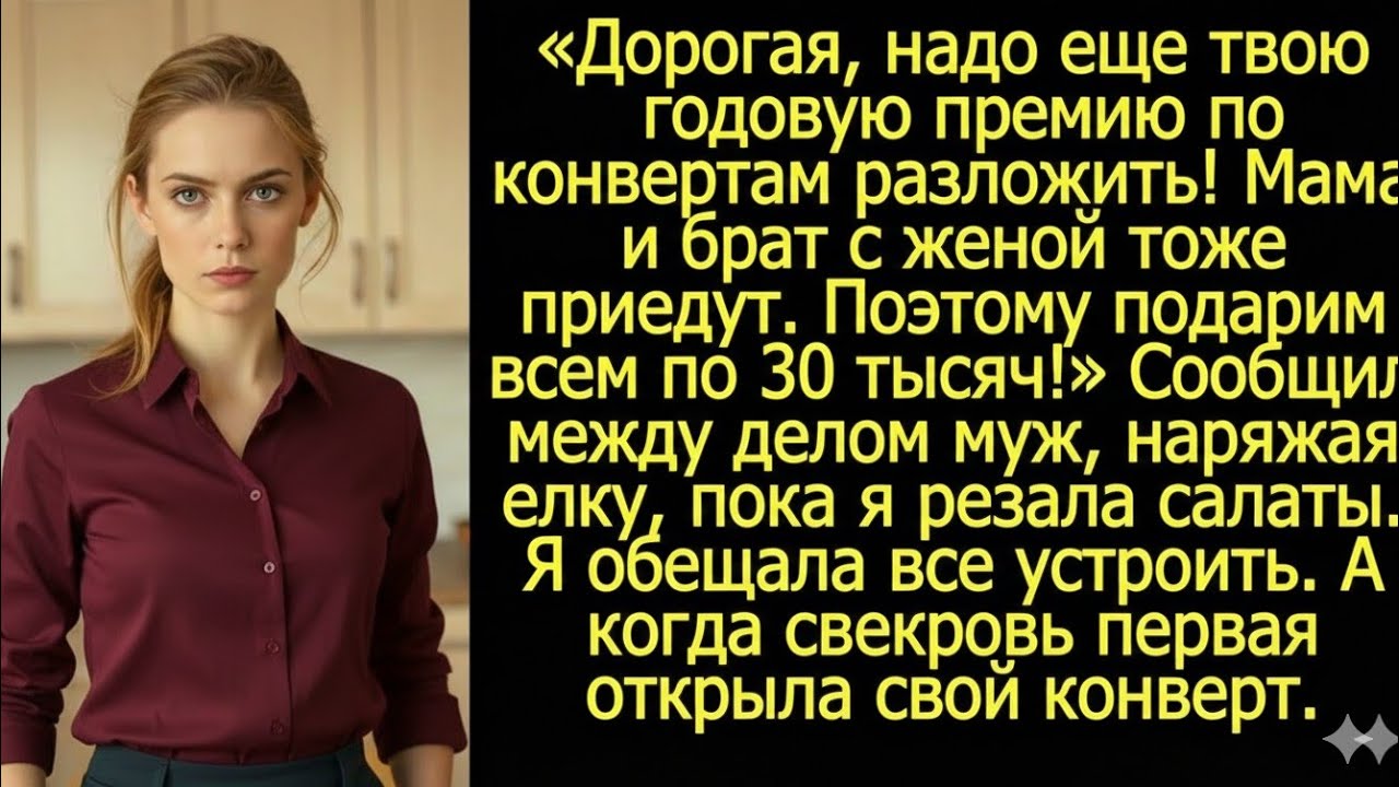 Дорогая, надо еще твою годовую премию для моей родни по конвертам разложить!