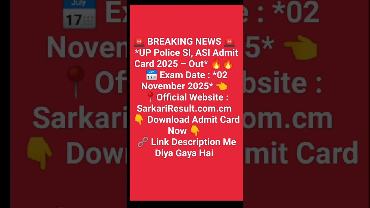 🚨 UP Police SI, ASI Admit Card 2025 OUT | Exam Date 2 November | Download Now 🔥 #UPPolice #apssc