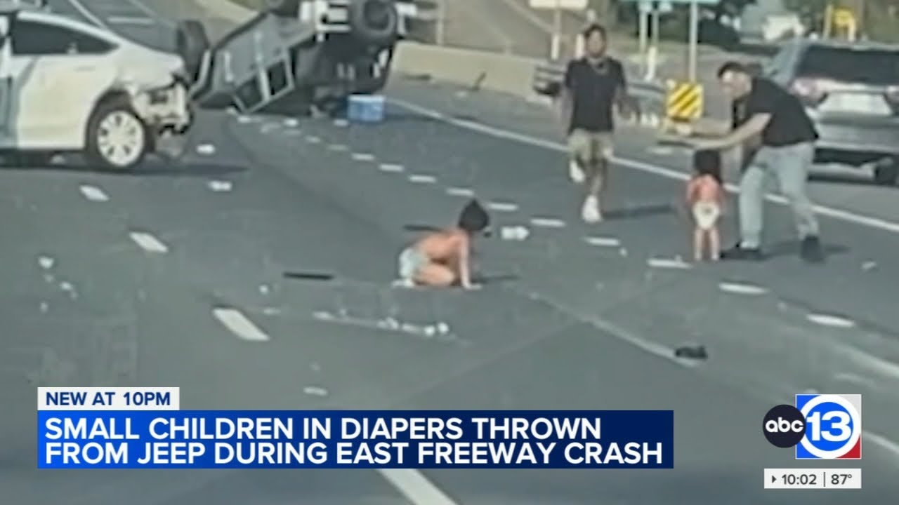 Video shows 2 toddlers in diapers on Texas freeway after being ejected during crash