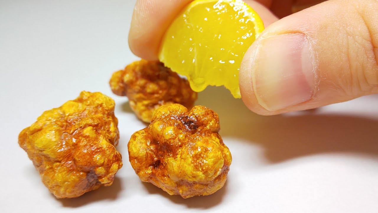 【粘土】居酒屋風!!鶏の唐揚げと絞りかけレモン作ってみたよ【ミニチュアフード】I made fried chicken with zero calories.from clay.