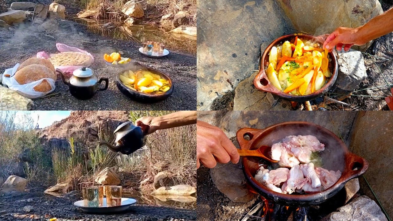 رحلة إلي الطبيعة أحسن غذاء بطجين بدجاج ولخضر أجواء رائعة.🍗😋