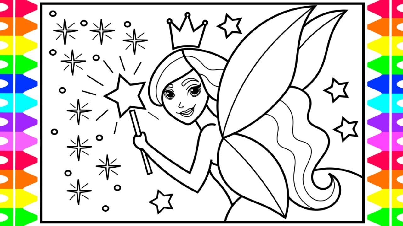 How to Draw a Fairy with Wings for Kids 💚💜💙💛 Fairy Drawing | Fairy Coloring Pages for Kids