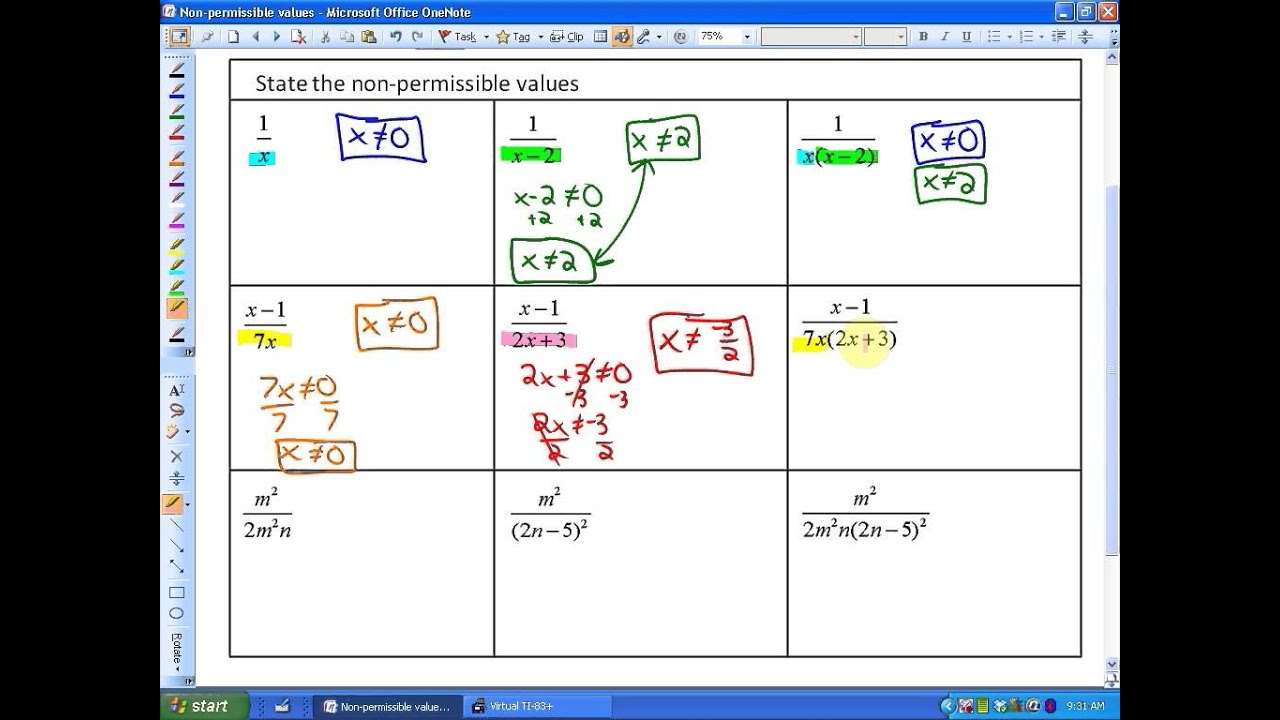 6.1: part 1, lesson 1 (Non-Permissible Values of Rational Expressions)