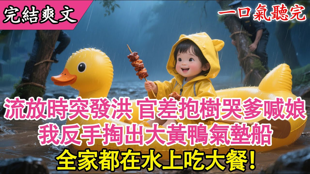 【完結小說】流放路上突發洪水？官差抱著樹幹哭爹喊娘，我反手掏出【大黃鴨氣墊船】！全家在水上吃大餐！#洪水爆發#空間物資#皮划艇#大黃鴨#水上火鍋#錦鯉運氣#讀心術