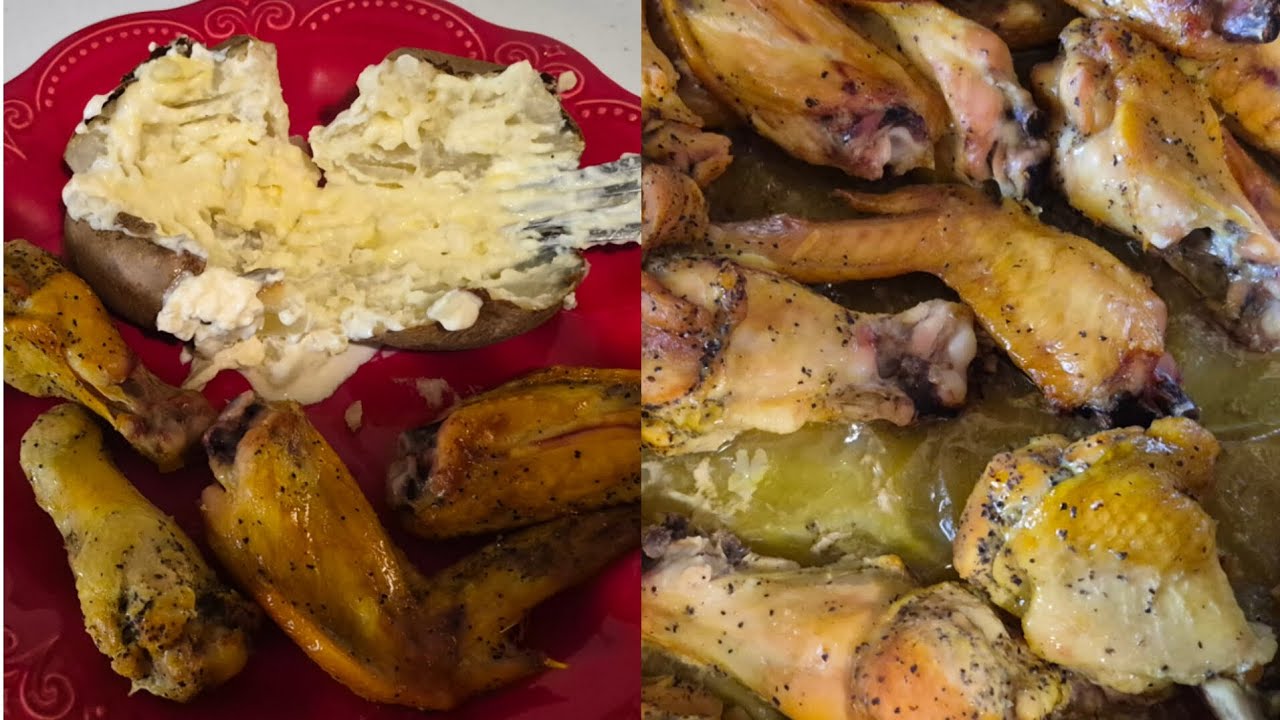 @alitas de pollo y papas asada al horno 🤤 😋 👌 