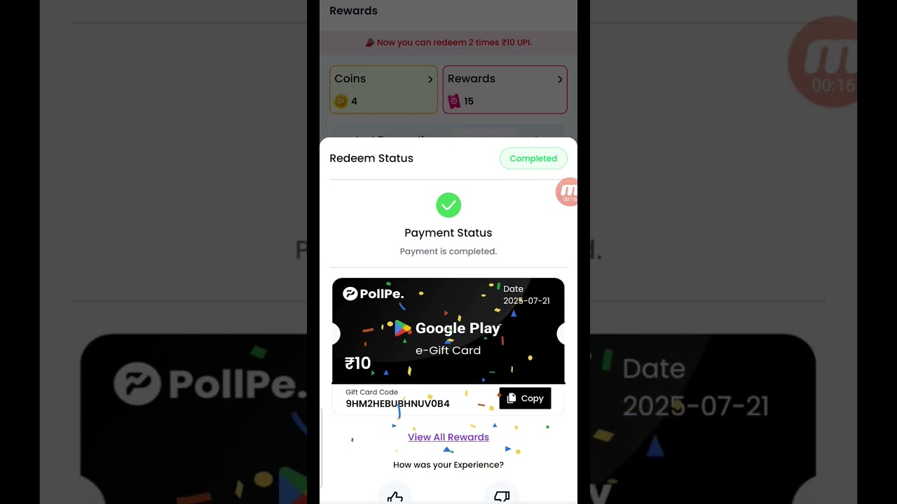 ₹10 Google Play Gift Card on Pollpe Redeem Code #redeemcode #giftcard