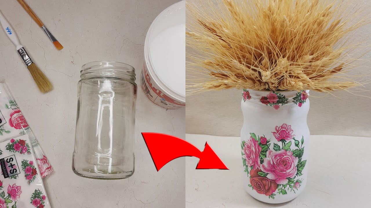 Making a stylish vase with disposable glasses  Teaching simple decoupage at home