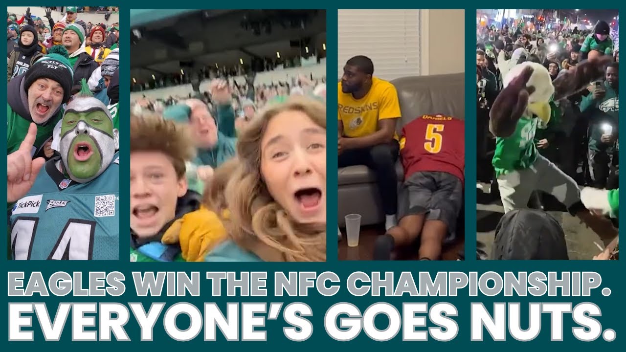 EAGLES WIN THE NFC CHAMPIONSHIP.  EVERYONE GOES NUTS.  (Absolute Scenes and Fan Reactions)