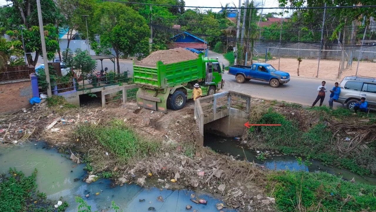 Start new journey landfill in fence 10x30m use soil by skill dozer pushing with dump truck