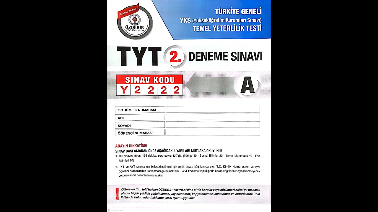 ÖZDEBİR 2 NOLU TÜRKİYE GENELİ TYT DENEME SINAVI SORU ÇÖZÜMLERİ 13.12.2022