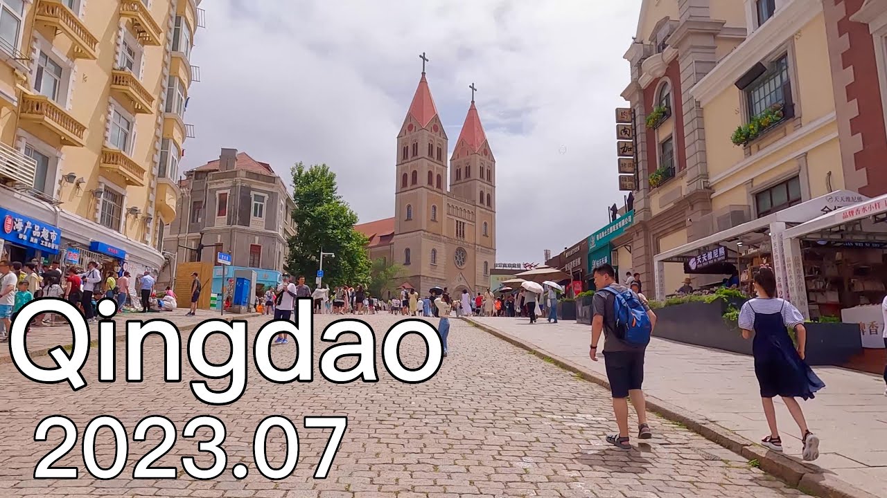 Street Walking Tour in China  | 4K | Qingdao| From The Grand Church To Small Shops