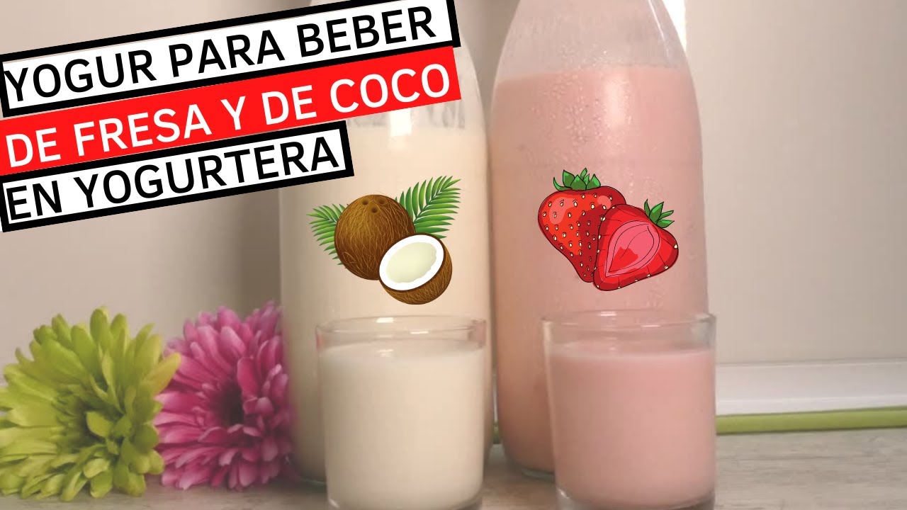 YOGUR CASERO PARA BEBER de FRESA y de COCO en YOGURTERA