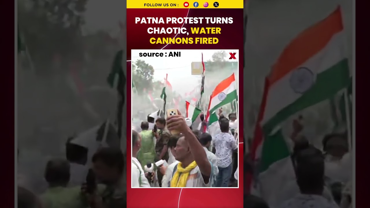 #shorts #watch Patna RJD Protest Turns Chaotic As Police Use Water Cannons On Crowd | NewsX