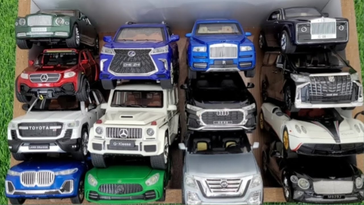 Box full off Diecast model cars,pagani huayra,Audi Q8,benze G63,toyota Land Cruiser300,BMW x7