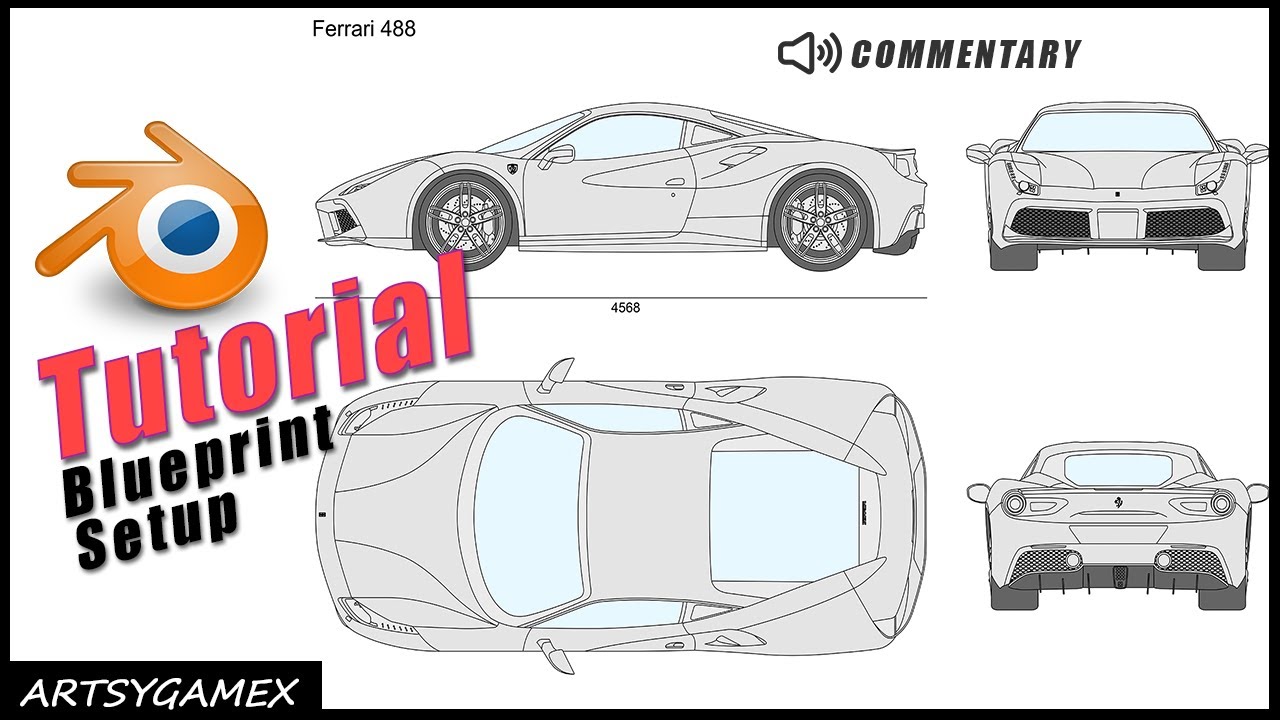 How to setup Car Blueprint in blender in just 5 minutes - Ferrari 488 GTB Tutorial (Part - 1)