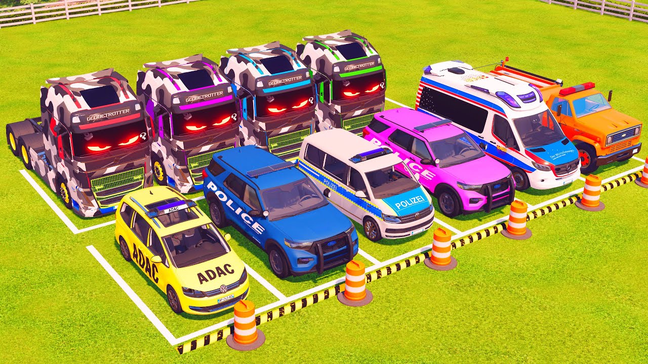 VUS GAME - TRANSPORTING POLICE CARS, FIRE DEPARTMENT, AMBULANCE VEHICLES WITH TRUCKS - FS22 #312
