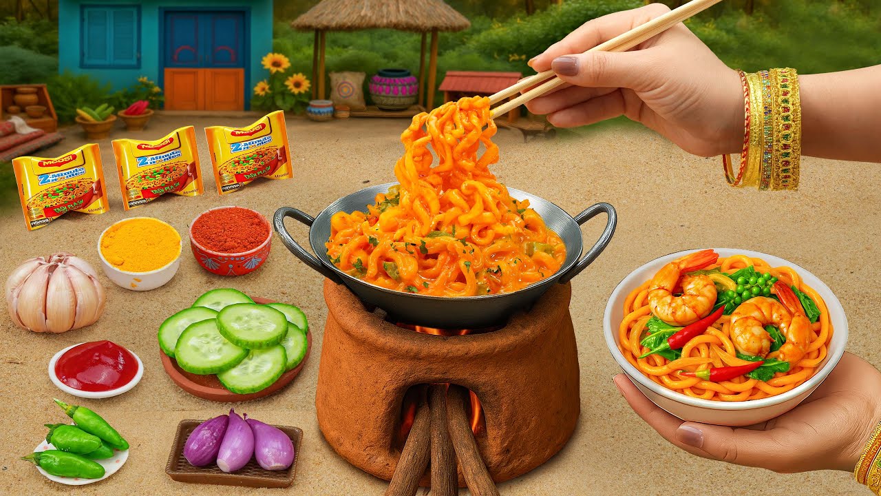 Mini Maggie Shrimp Noodles🍜How To Make Miniature Yummy Masala Maggi Noodles🦐Tara Mini Food