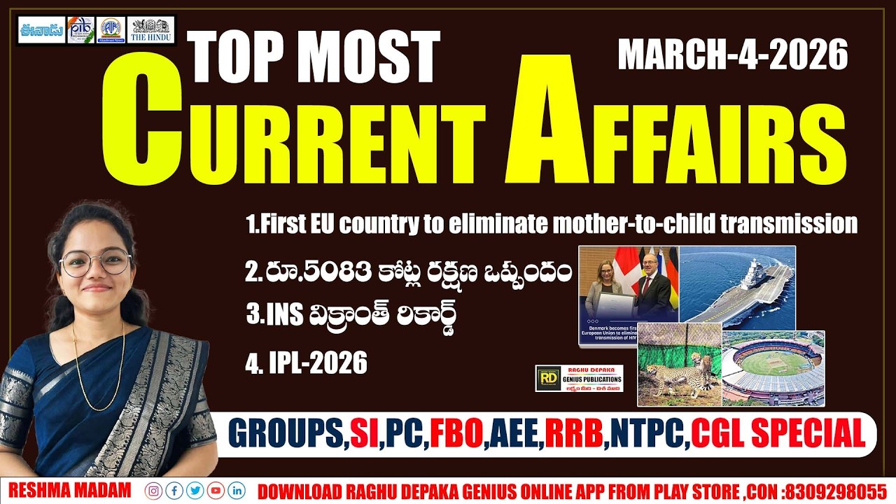 MARCH 4TH CURRENT AFFAIRS || GROUPS,SI,PC,FBO,AEE SPECIAL || RESHMA MADAM || GENIUS ONLINE