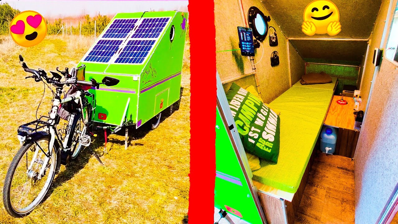 🌟MUST SEE 🔴DIY SOLAR BIKE CAMPER ROOMTOUR - Rene Kreher
