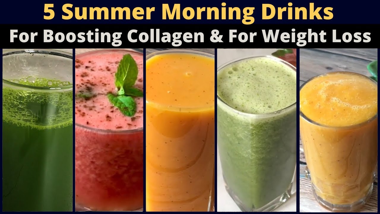 5 Summer Morning Drinks for Boosting Collagen & for Weight loss | Juices for Hydration & Cleansing
