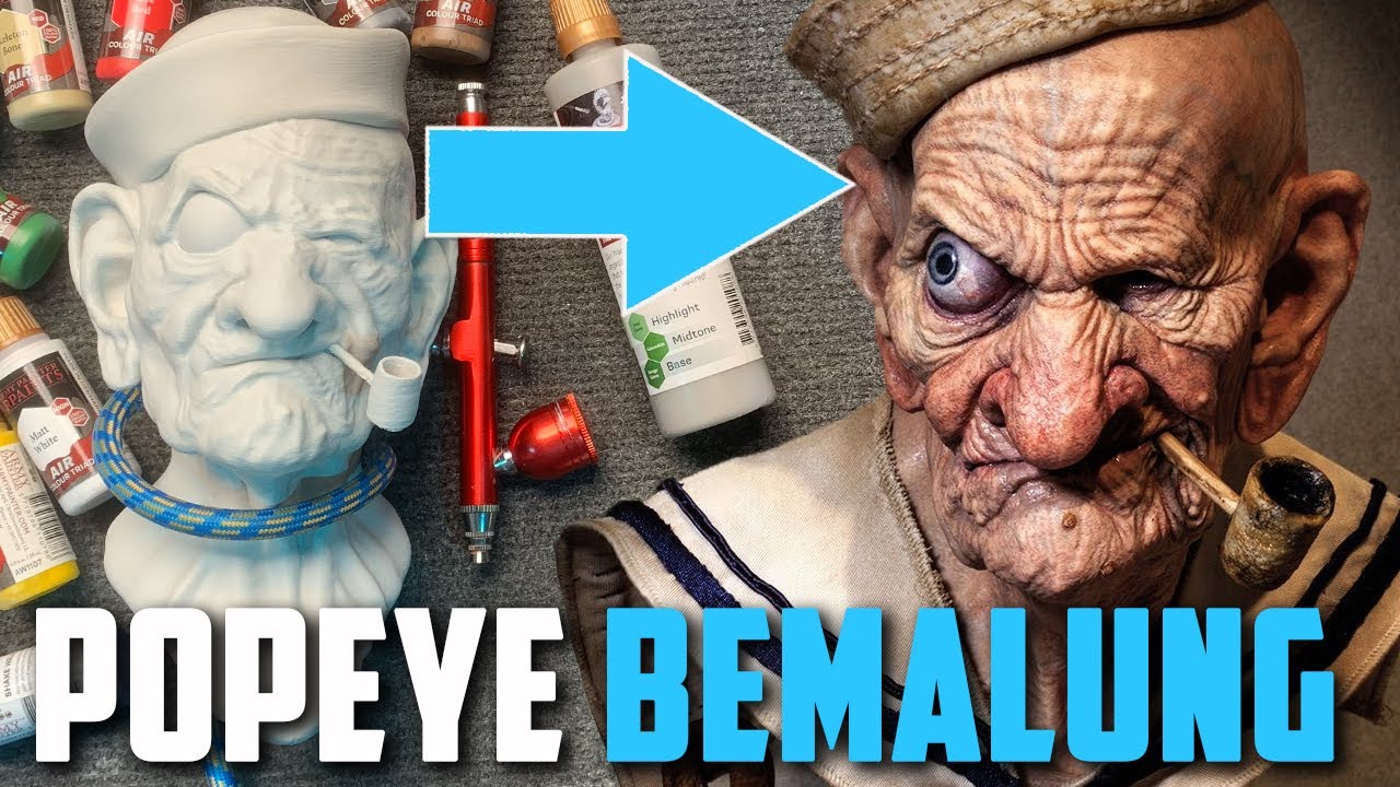 🍃🌊 Künstlerisches Abenteuer: Airbrush-Malerei von Popeye dem Seemann im Livestream! 🎨
