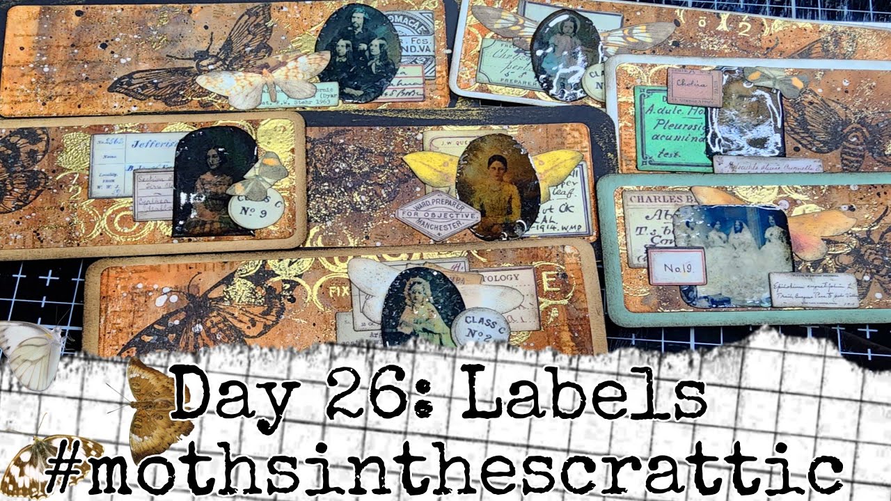 #mothsinthescrattic Day 26 - Labels - Mixed Media Stamped & Layered Collage Labels