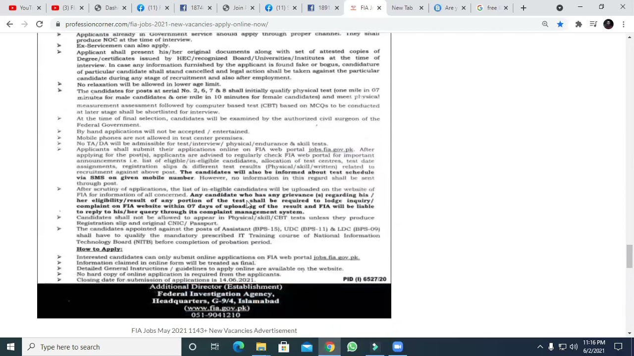 FIA Jobs 2021| Federal Investigation Agency 2021