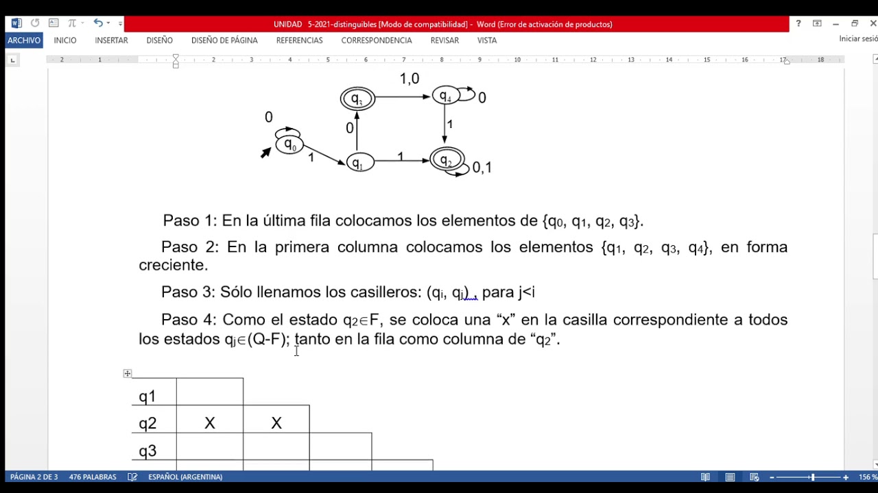 Definición de estados distinguibles en una AFD