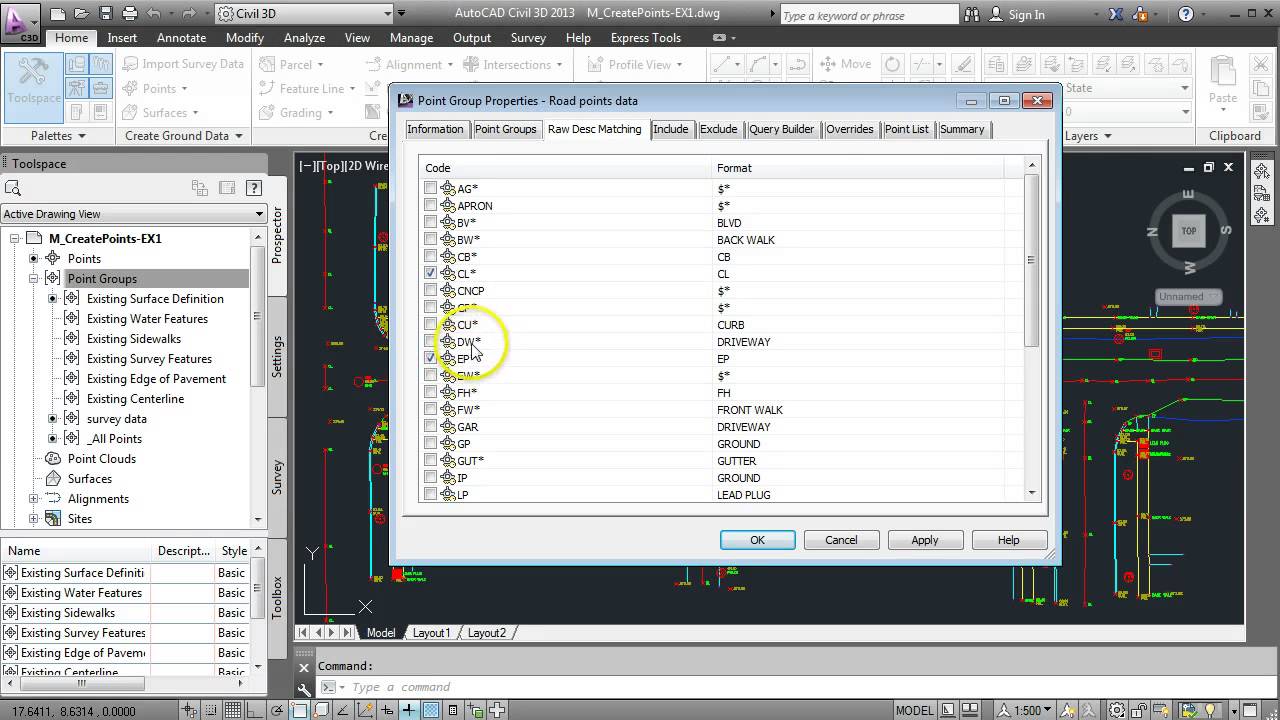 Import text file and create a point group in Civil3D