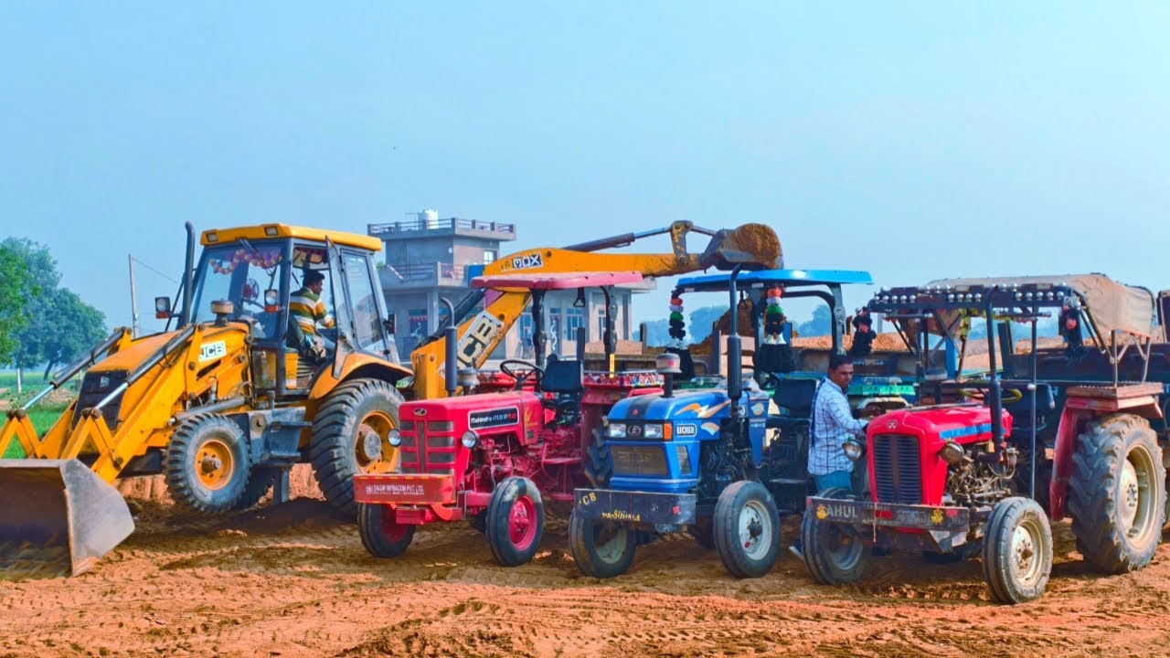 Jcb 3DX Xpert Machine Loaded Sand in Trolly | Mahindra 475 Xp | Eicher 380 | Swaraj 855 Fe | Kubota