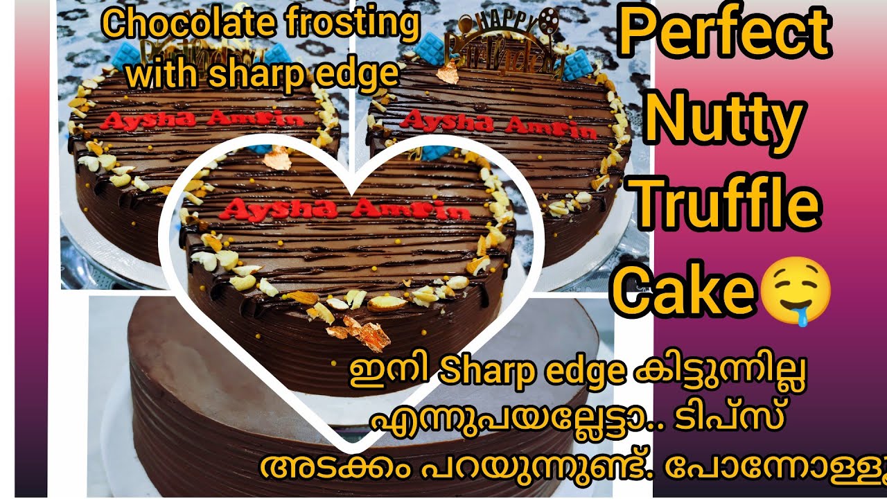 Rich  nutty truffle cake with perfect sharp edge/വായയിലിട്ടാൽ അലിഞ്ഞുപോകുന്ന നട്ടി ട്രഫിൾ കേക്ക് 🤤🤤🤤