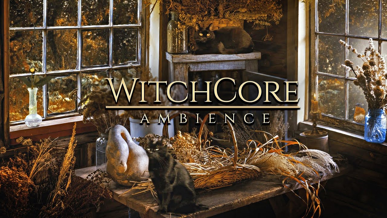 WitchCore ◈ Autumn Forest 🍂 Good Witch Cabin / Cats, Herbs, Light Rain + Soft Music