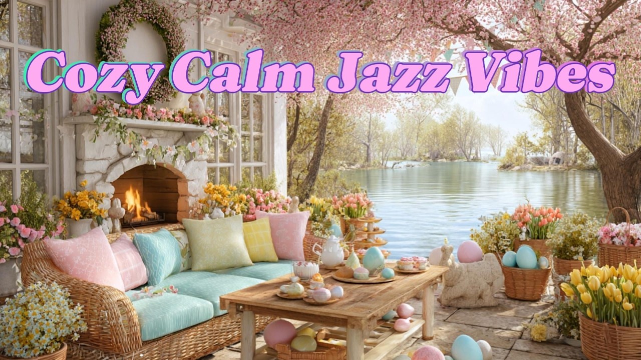 Happy Easter 🐰 Calm Spring Morning at a Cozy Lakeside Porch 🌸 Nature Sounds & Crackling Fireplace