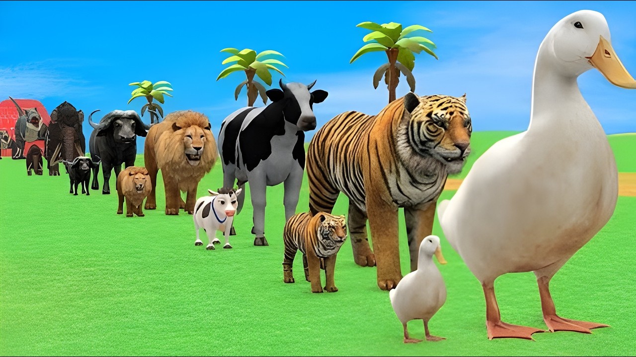 Long Slide Game With Cow Elephant Gorilla Hippopotamus Tiger 3d Animal Game Funny 3d Animals